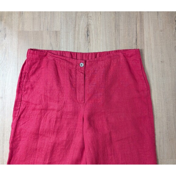 J Jill Wide Leg Crop Linen Pants Size L Petite Red Semi Elastic Waist Flat Front - Picture 5 of 10
